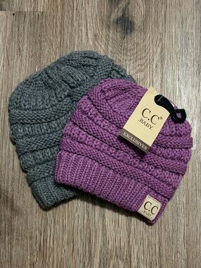 CC Baby Knitted Beanie Set - Gray & Purple